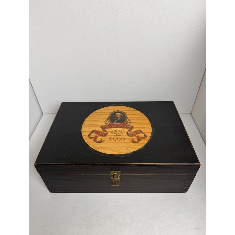 Jack Daniels Wooden Box 150th Birthday 1850-2000 Black Wood Chest Bar Decor Gift